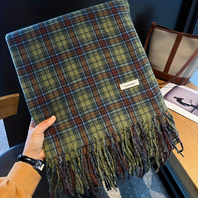 Cashmere Pashmina Wrap - Sciarpa con nappa scozzese verde vintage